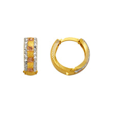 Load image into Gallery viewer, 14K Real Gold Tri-Color Diamond Cut Small Round Hinged Hoop 5mm Huggie Earrings