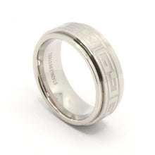 Load image into Gallery viewer, Stainless Steel Reflective High Polish Etched Greek Key Center Spinner Ring 8mm