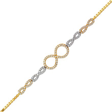 Load image into Gallery viewer, 14K Tricolor Gold 9mm Center, 1mm Ladies Bracelet High Polished Fancy Chain