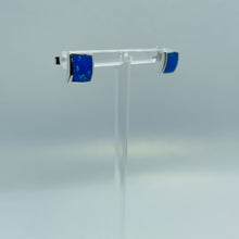 Load image into Gallery viewer, Sterling Silver Synthetic Blue Opal Square Stud Earrings