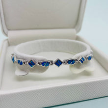 Load image into Gallery viewer, Sterling Silver Synthetic Opal Dainty Bracelet oval and Square Links Hand Inlay