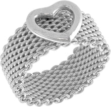 Load image into Gallery viewer, Sterling Silver Heavy Mesh Ring 10mm Wedding Band with 8mm Wide Heart Size 5-11