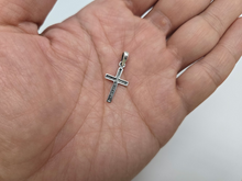 Load image into Gallery viewer, 925 Sterling Silver Cross Black Diamond Cut Center Pendant 7/8 Inch (22mm) Tall