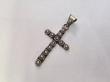 Load image into Gallery viewer, 925 Sterling Silver Floral Cross Pendant 1 1/2 Inch (38mm) Tall
