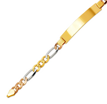 Load image into Gallery viewer, 14K TriColor Gold Figaro Concave ID Bracelet 7mm/6mm 7" Long Engraving Available