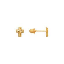 Load image into Gallery viewer, 14K Yellow Gold Diamond Cut Cross Stud Earrings 4.5x5.5mm 2grams Screw Backing