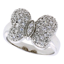 Load image into Gallery viewer, 925 Sterling Silver Butterfly Ring with CZ 9/16 Inch (14mm) Wide, Sizes 6 to 10
