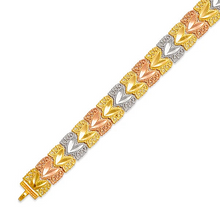 Load image into Gallery viewer, 14K Tri Color Gold Faceted Diamond Cut Bracelet 8mm 7" Chain Brazalete tricolor