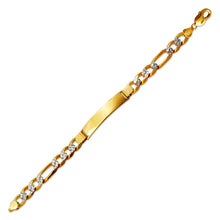 Load image into Gallery viewer, 14K Two Tone Gold 10mm ID Bracelet 10mm Figaro Chain 8" 8.5" Engraving Available