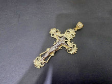 Load image into Gallery viewer, Authentic 10K Yellow & White Gold Filigree Crucifix Cross Jesus Pendant No Chain