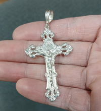Load image into Gallery viewer, 925 Sterling Silver Diamond Cut Fleury Crucifix Cross Pendant 2 Inch (50mm) Tall