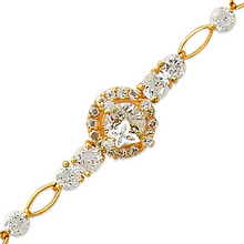 Load image into Gallery viewer, 14K Yellow Gold Fancy Bracelet High Polished Cubic Zirconia 4mm Wide 10mm Center