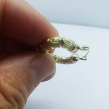 Load image into Gallery viewer, 10K Yellow Gold Door Knocker Heart Bamboo Hoop Earrings 2 Sizes