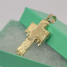 Load image into Gallery viewer, Authentic 10K Solid Gold Jesus Face on Cross Pendant Diamond Cut 2 inch Charm