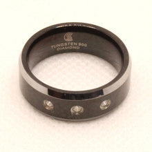 Load image into Gallery viewer, Tungsten Carbide Three Round Diamond Two-Tone Beveled Edge Wedding Band Ring 8mm