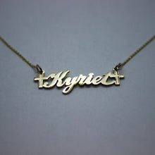 Load image into Gallery viewer, 14K Solid Yellow Gold Personalized Custom Name Pendant Charm with Cross