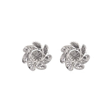 Load image into Gallery viewer, 14K White Gold High Polished Diamond Cut Flower Stud Earrings 13mm