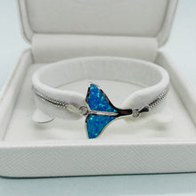 Load image into Gallery viewer, Sterling Silver Synthetic Opal Whale Tail Bracelet Women lobster lock