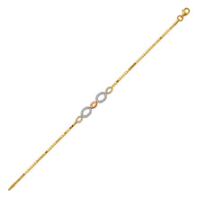 Load image into Gallery viewer, 14K Tricolor Gold 7mm Center, 1mm Ladies Bracelet High Polished Fancy Chain