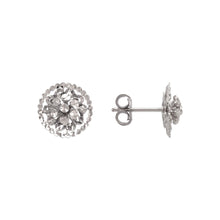 Load image into Gallery viewer, 14K Real White Gold Small Diamond Cut Flower Stud Earrings 12mm
