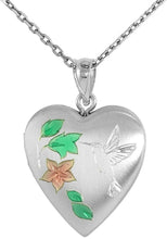 Load image into Gallery viewer, 3/4inch Sterling Silver Hummingbird Locket for 2 Photo with/out Chain 16-24 inch