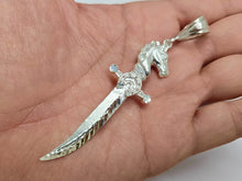 Load image into Gallery viewer, 925 Sterling Silver Sword with Horse Hilt Pendant 2 3/4 (69mm) Inch Tall