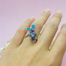 Load image into Gallery viewer, Sterling Silver Blue Synthetic Opal 3 Petal Flower Bypass Ring for Teardrop