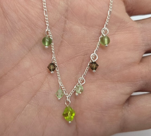 Load image into Gallery viewer, 925 Sterling Silver Anklet with Peridot Beads Bicone Crystal, Fits 9"-10" Ankles