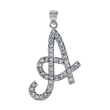 Load image into Gallery viewer, 925 Sterling Silver CZ Script Initial Letter Alphabet Pendant 1 3/8 Inch Wide