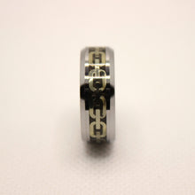 Load image into Gallery viewer, Tungsten Carbide Flat Yellow Chain Link Inlay Beveled Edge Wedding Band Ring 8mm