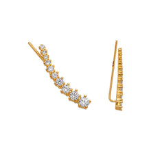 Load image into Gallery viewer, 14K Gold Ear Climbers, 3.5x26mm Curve Earrings, Dainty Sparkling Stones Crawler