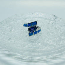 Load image into Gallery viewer, Sterling Silver Blue Synthetic Opal Hexagon Cut Ring