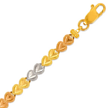 Load image into Gallery viewer, 14K Tri Color Gold Faceted Diamond Cut Bracelet 4 mm 7" Chain Heart Shape