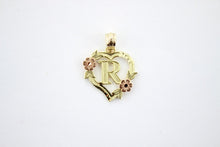 Load image into Gallery viewer, Authentic 14k Yellow Gold Heart Flower Alphabet Initial Letter Pendant Charm