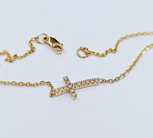 Load image into Gallery viewer, 14K Gold Rolo Chain with Diamonds Side Cross Bracelet Anklet Necklace Handmade