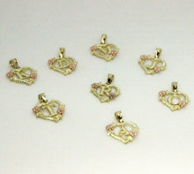 Load image into Gallery viewer, 10k Yellow Rose Gold Heart Flower Alphabet Initial Letter Pendant Charm Women