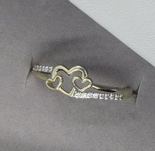 Load image into Gallery viewer, 14K Yellow Gold Three Hearts Promise Ring with CZ Women Size 5 - 9