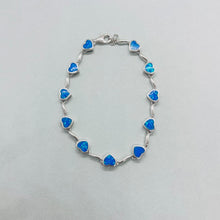 Load image into Gallery viewer, Sterling Silver Synthetic Opal Heart Link Bracelet for Women lobster lock