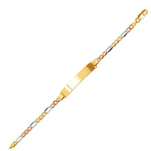 Load image into Gallery viewer, 14K TriColor Gold Figaro Concave ID Bracelet 7mm/4mm 7" 7.5" Engraving Available
