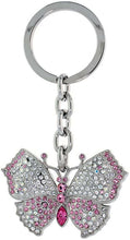 Load image into Gallery viewer, 33mm Butterfly Key Chain Crystal Key Ring Clear Pink Topaz color 3 1/2 in Long