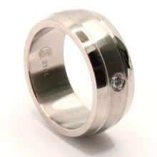 Load image into Gallery viewer, Stainless Steel Domed Two Grooves Matte Center with CZ Wedding Band Ring 8mm