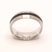 Load image into Gallery viewer, Stainless Steel Domed Plain Black Stripe Inlay Center Wedding Ring Band 6mm