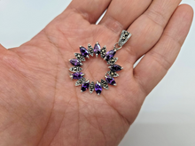 Load image into Gallery viewer, 925 Sterling Silver Marcasite Amethyst CZ Wreath Pendant 1 3/8 (35mm) Inch Tall