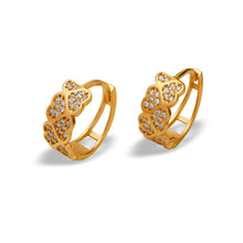 Load image into Gallery viewer, 14K Yellow Gold Earrings Sparkling Accents Heart Theme Huggies Hoop 6x14mm