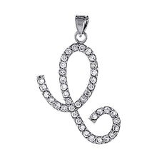 Load image into Gallery viewer, 925 Sterling Silver CZ Script Initial Letter Alphabet Pendant 1 3/8 Inch Wide