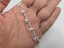 Load image into Gallery viewer, 925 Sterling Silver Anklet with Linked Stars 10mm, Fits 9" to 10" Ankles