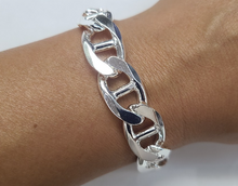 Load image into Gallery viewer, 925 Sterling Solid Silver Italy Flat Mariner Link Chain Necklace Bracelet 13.5mm