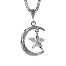 Load image into Gallery viewer, 925 Sterling Silver Crescent Moon and Star Pendant Diamond Cut 31mm-69mm Tall