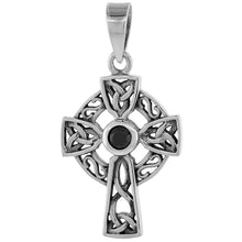 Load image into Gallery viewer, 925 Sterling Silver Large Celtic Cross with CZ Pendant 1 1/8 (28mm) Inch Tall