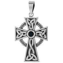 Load image into Gallery viewer, 925 Sterling Silver CZ Celtic Cross w/ Trinity Motifs Pendant 1 1/4 (31mm) Inch
